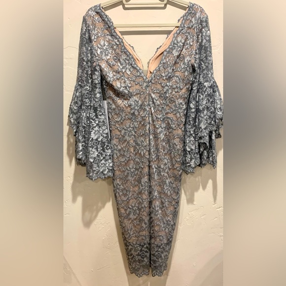 JOVANI Silver Trumpet Sleeve Dress **NWT** - Picture 3 of 9